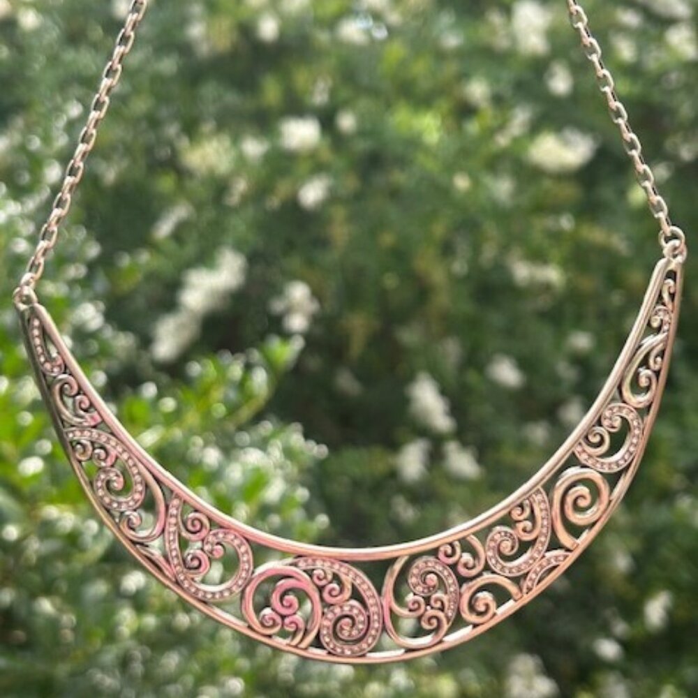 BRIGHTON “Anahita” Scroll Collar Silver Crystal Pendant NECKLACE
